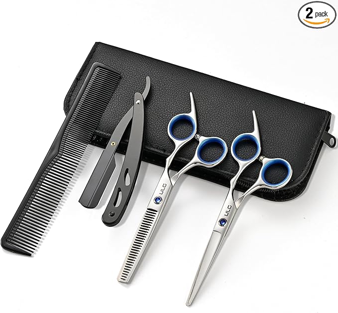 ULG Hair Cutting Scissors Thinning Shears Kit Professional Hairdressing Texturizing Salon Razor Edge Scissor Barber Kit1 Pro 6.5 inch Silver