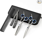ULG Hair Cutting Scissors Thinning Shears Kit Professional Hairdressing Texturizing Salon Razor Edge Scissor Barber Kit1 Pro 6.5 inch Silver