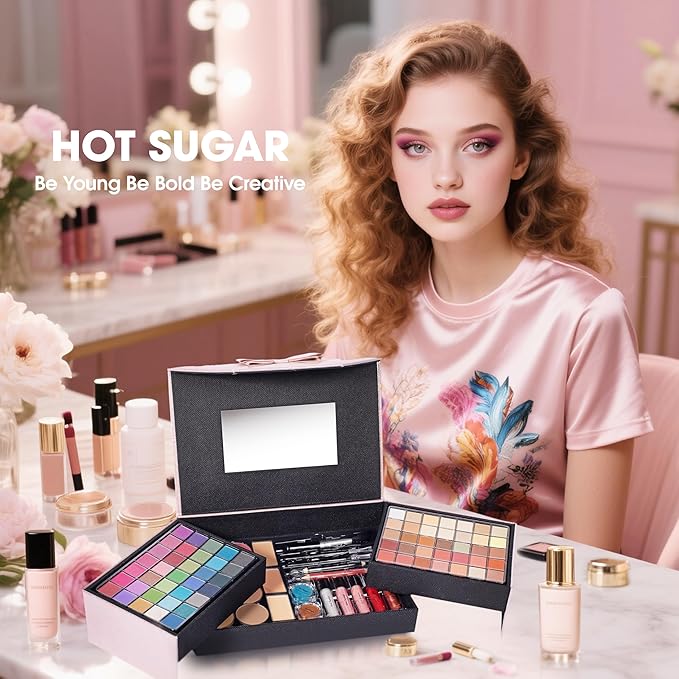 Hot Sugar Makeup Kit For Girls 10-12, Makeup Kit For Women Full Kit, Cosmetics Gift Set for Teens for Christmas Birthday (Pink)