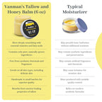 Vanman's - Tallow and Honey Balm With No Added Scent Jumbo - Beef Tallow Face Moisturizer with Grass-Fed/Finished Beef Tallow for Skin, Organic Raw Honey and Beeswax, Cold Pressed Olive Oil - 6.3 oz