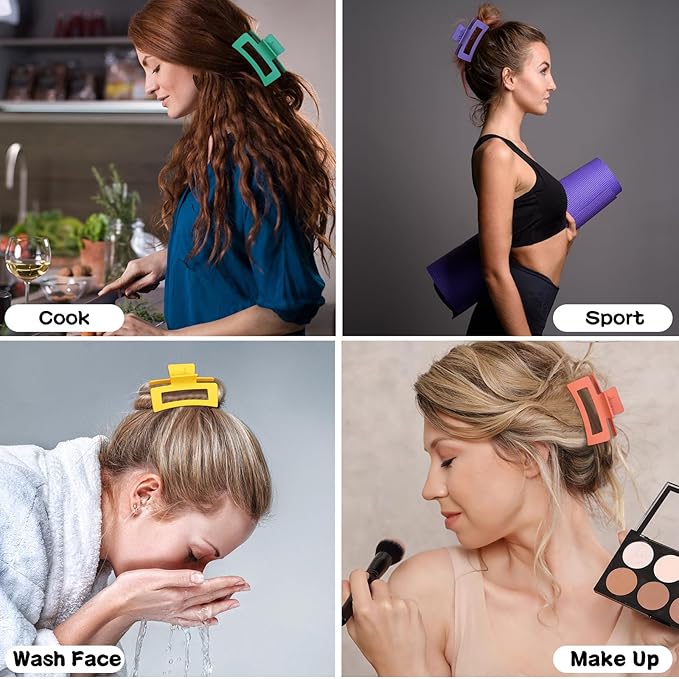 3.5 Inch Medium Hair Accessories: 12 Pcs Square Jaw Clips for Thick and Thin Hair - Rectangular Bulk Clips for Women and Girls - Dopamine