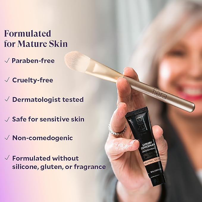 Fièra Luxury Concealer & Foundation with Anti-Aging Ingredients - Full Coverage for Dark Circles, Wrinkles, Fine Lines, and Spots, All-Day Wear For Mature Skin - Neutral Beige, 0.5 FL. OZ. / 15 ML