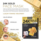 AZURE 24K Gold Face Mask- Anti Aging, Hydrating, Toning Facial Mask - Helps Reduce Wrinkles & Fine Lines with Hyaluronic Acid & Collagen - Skin Care Made in Korea - Pack of 10