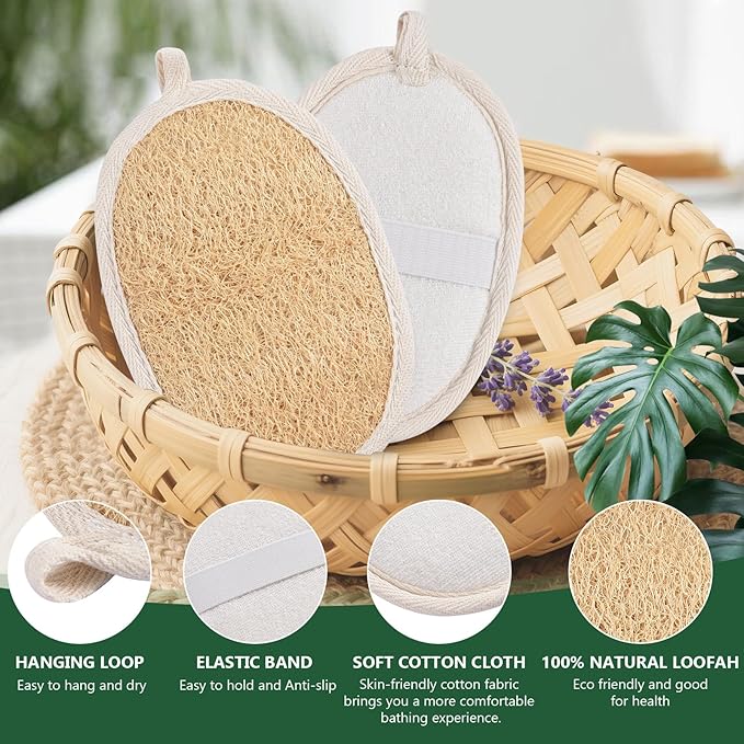 3 Pack Natural Loofah Exfoliating Body Scrubber, Exfoliating Loofah Sponges, Face Exfoliator Scrubber, Facial Loofah for Men and Women
