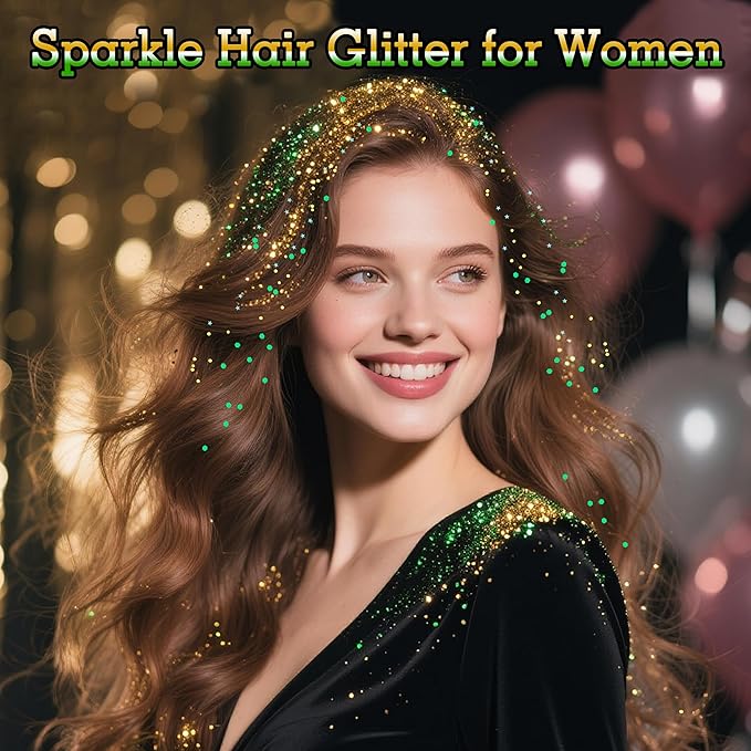 MEICOLY Gold and Green Face Glitter Stick,Hair Glitter Stick for Women,Green and Gold Spirit Wear Alien Makeup Accessories,Sparkle Body Glitter Makeup for Mardi Gras Carnival Festival Party