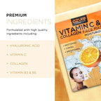 Azure Cosmetics Vitamin C & Collagen Face Mask - Dermatologist Tested, Anti Aging, Hydrating & Moisturizing Sheet Mask for Dry Skin - Firms, Tones & Smooths Fine Lines - Korean Skin Care - Pack of 5