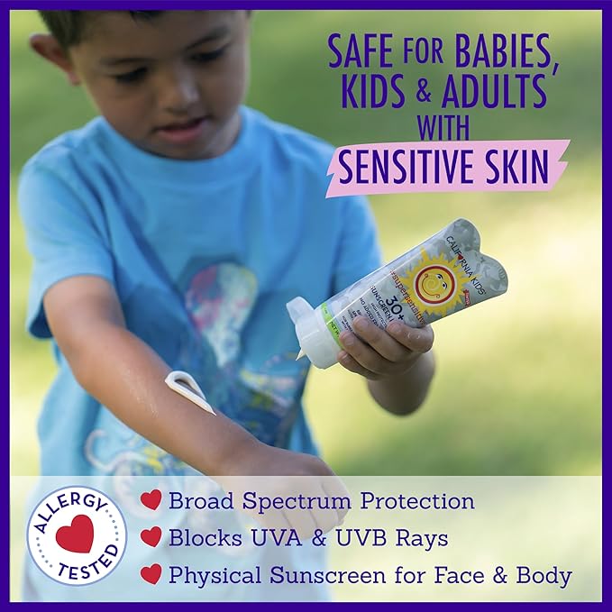 California Kids Sunscreen SPF 30 + | Super Sensitive (Unscented) | Kids Mineral Sunscreen | Face + Body | Titanium Dioxide | Travel Size | 82g / 2.9oz