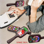 SIMETRA Wooden Paddle Hair Brush Unique Pattern Guinean Ovangkol Hardwood Bristles Hair Brushes for Women Wet Brush Detangling Brush for Scalp Massage for Men Kids for All Hair Types (Fox)