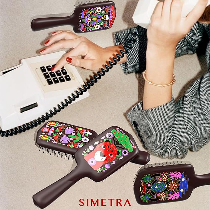 SIMETRA Wooden Paddle Hair Brush Unique Pattern Guinean Ovangkol Hardwood Bristles Hair Brushes for Women Wet Brush Detangling Brush for Scalp Massage for Men Kids for All Hair Types (Cheetah)