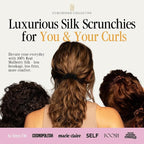 Curlfriend Collective Onyx Midi Curly Hair Silk Scrunchies for Women, Black | 22 Momme Mulberry Silk Hair Ties for Curly, Coily, and Wavy Hair - Black, Pack of 4