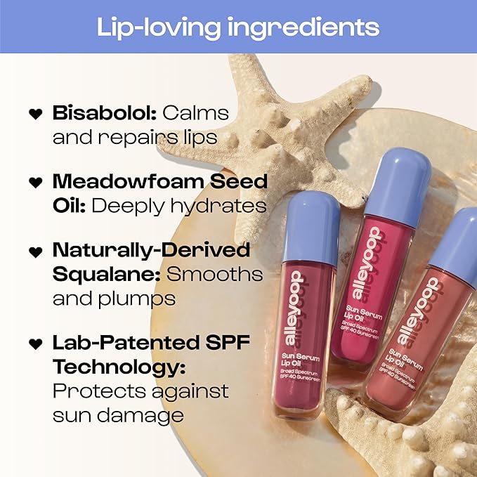 ALLEYOOP Sun Serum Lip Oil SPF 40 – Tinted Lip Oil with SPF, Hydrating Tinted Lip-Moisturizer for Women, Lips Sunscreen for Cracked Lips, Smooths & Soothes, Vegan, Travel-Friendly, Hazy