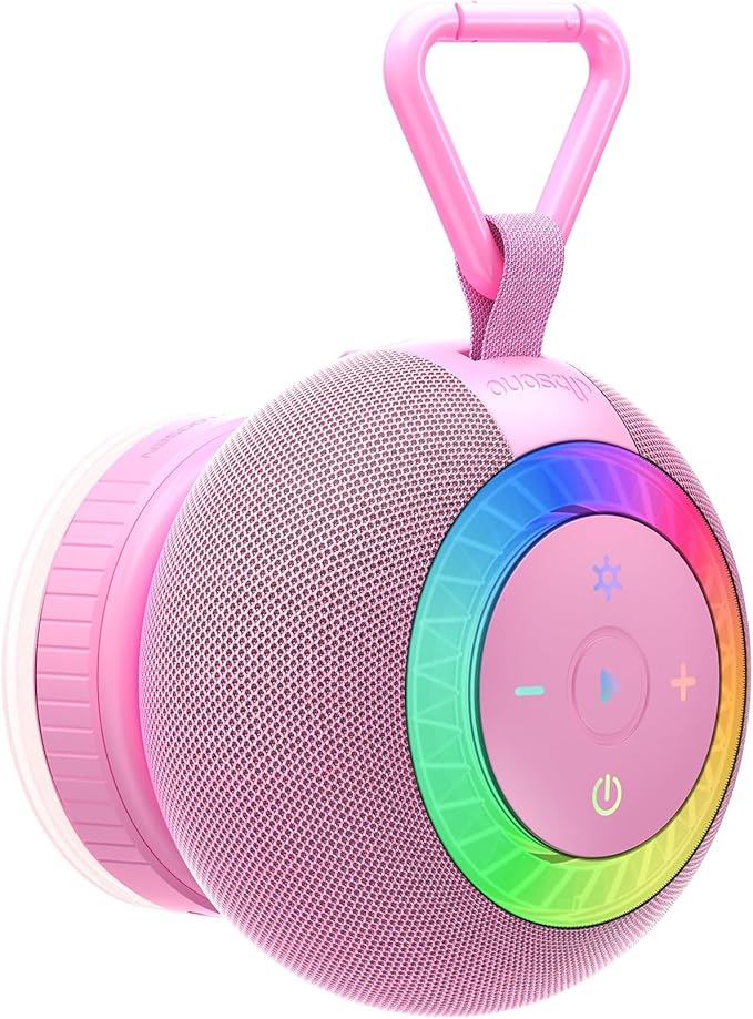 Shower Speaker Bluetooth Waterproof Portable: Birthday Christmas White Elephant Gifts Stocking Stuffers for Adults Teens, IPX7 Loud Sound with Suction Cup Removable, Cool Gadgets with Light-Pink