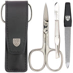 3 Swords Germany - brand quality 3 piece manicure pedicure grooming kit set for professional finger & toe nail care scissors file genuine leather case in gift box, Made in Solingen Germany