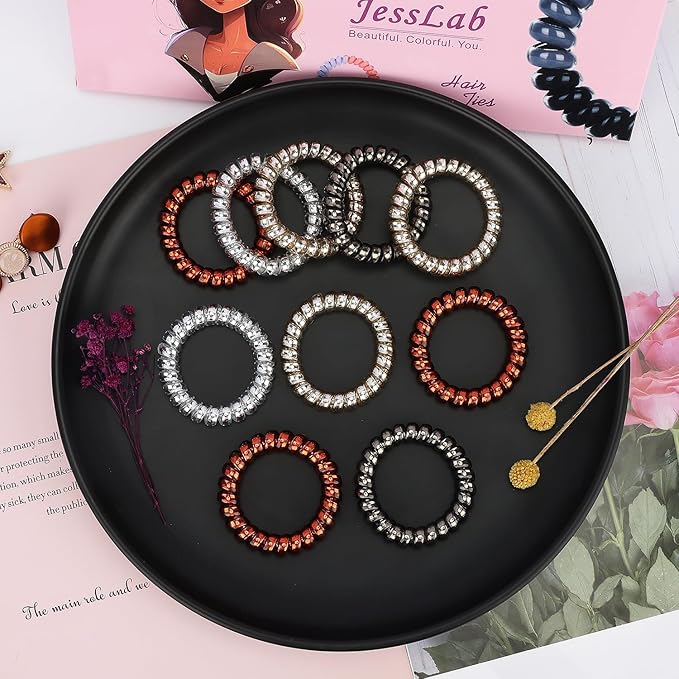 JessLab Spiral Hair Ties for Women, 10-Pack Traceless No-Damage Ponytail Holders, Coils Hair Bands for Girls, Assorted Colors