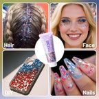 DAGEDA Red White Blue Body Glitter, 4th of July Outfits Accessories for Women, USA Flag Face Glitter Makeup, Fourth of July Patriotic Independence Day Hair Accessories Party Costumes