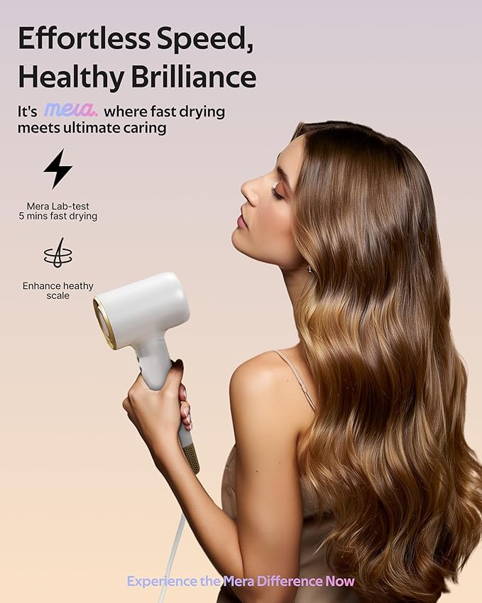 Professional Bi-Ionic Hair Dryer- mera Classic -Fast Drying Salon Results Blowdryer w/Magnetic Diffuser & Concentrator for Women, One Button Safe Mode for Cooling, cUL Certified, Lightweight, Travel