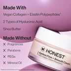 Honest Beauty Ageless Firm and Smooth Cream, Powered by Vegan Collagen Elastin Polypeptides, Firmer Smoother Looking Skin, Fragrance Free, EWG Verified, Cruelty-Free, 1.7 fl oz