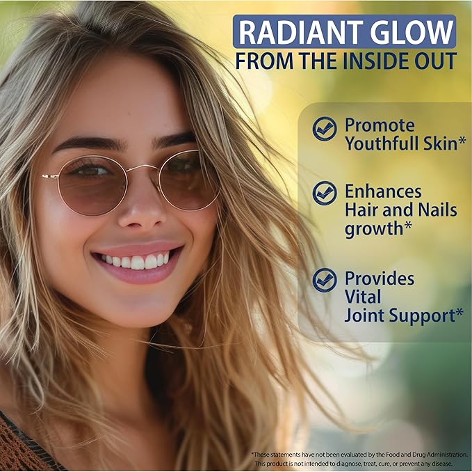 Biotin with Hyaluronic Acid, Keratin, and Collagen Supplements - Hair Growth Vitamins for Women, Healthy Nails and Skin, B1, B2, B3, B6, B7 Complex, USA