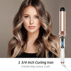 Hoson 1 3/4 Inch Curling Iron Large Barrel, 1.75 Long Barrel Curling Wand Dual Voltage, Ceramic Tourmaline Coating with LCD Display, Glove Include
