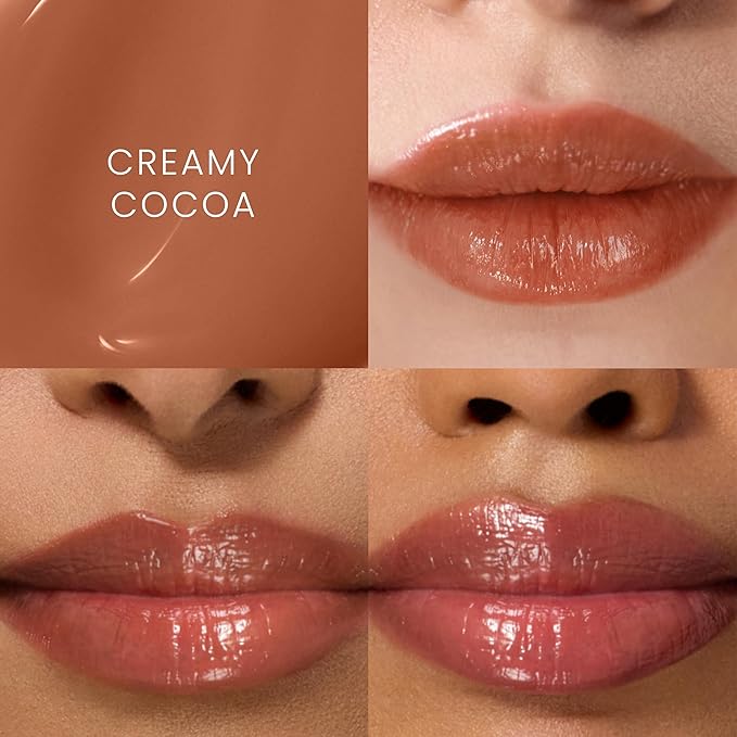 Prakti KhushiKiss Nourishing Lip Oil in Creamy Cocoa, Hydrates & Plumps Lips, High-Shine Finish, with Hyaluronic Acid & Peptides, 0.17 oz