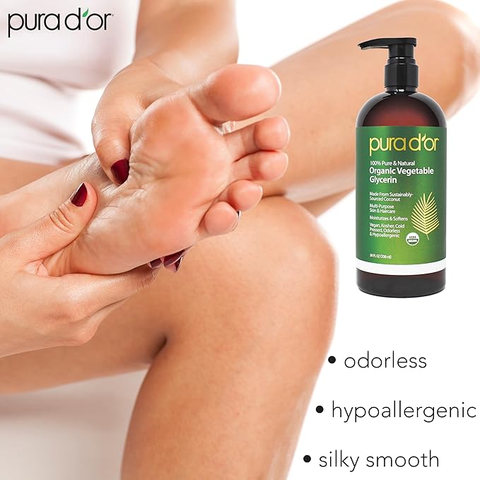 PURA D'OR 24 Oz ORGANIC Vegetable Glycerin - Derived From Coconut - Clear & Odorless - 100% Pure Premium Grade, Non-GMO, Kosher, Vegan, Cold Pressed, For Hair & Body - DIY Skin Care Base