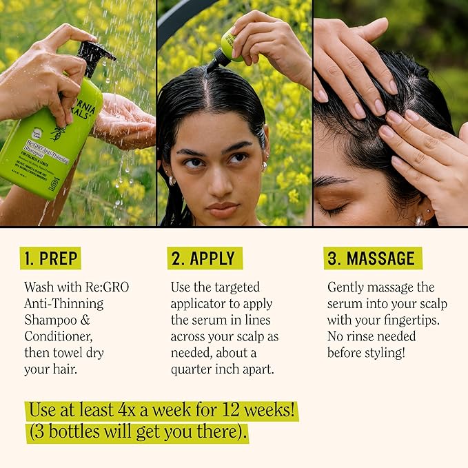 California Naturals Women's Re: Gro Anti-Thinning Scalp Serum, 5% Capixyl with Biotin, Caffeine & Castor and Rosemary Oil, Non-Sticky Cooling Formula, Vegan & Cruelty Free, 3oz