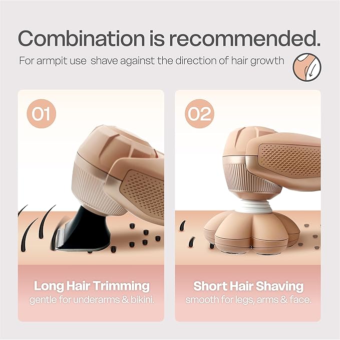 3-in-1 Electric Razor for Women’s Legs & Bald Head, IPX7 Waterproof Wet/Dry Grooming Kit with 7D Magnetic Blade, 120-Min Type-C Rechargeable Razor, Ideal Holiday Gift, Mocha