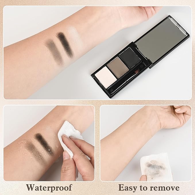 Eyebrow Powder，Eyebrow Kit Makeup Palette，3 Colors Eye Brow Powder With Mirror&Brow Brush for Women，LongLasting，Waterproof，Fill & Sculpt，Defined Natural Brows，Friendly Compact，Black Brown Nude 01