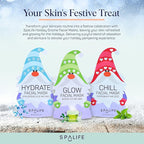 SpaLife Holiday Gnome Facial Masks 9 Pack | Sheet Masks for Skin Rejuvenation, Hydration and Moisturizing Variety Pack | Korean Skin Care Mask, Christmas Face Mask Set