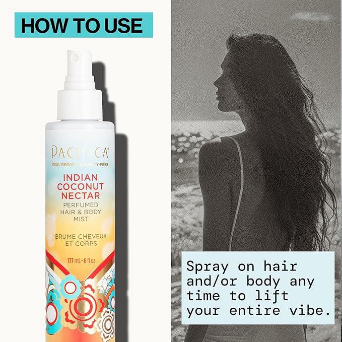 Pacifica Beauty, Indian Coconut Nectar Hair Perfume & Body Spray, Coconut and Creamy Vanilla Scent, Natural & Essential Oils, Alcohol Free, Clean Fragrance, Vegan & Cruelty Free