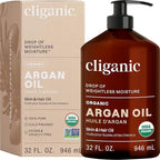 Cliganic Organic Argan Oil for Hair, Face & Skin (Bulk, 32oz with Pump) - 100% Pure, Cold Pressed