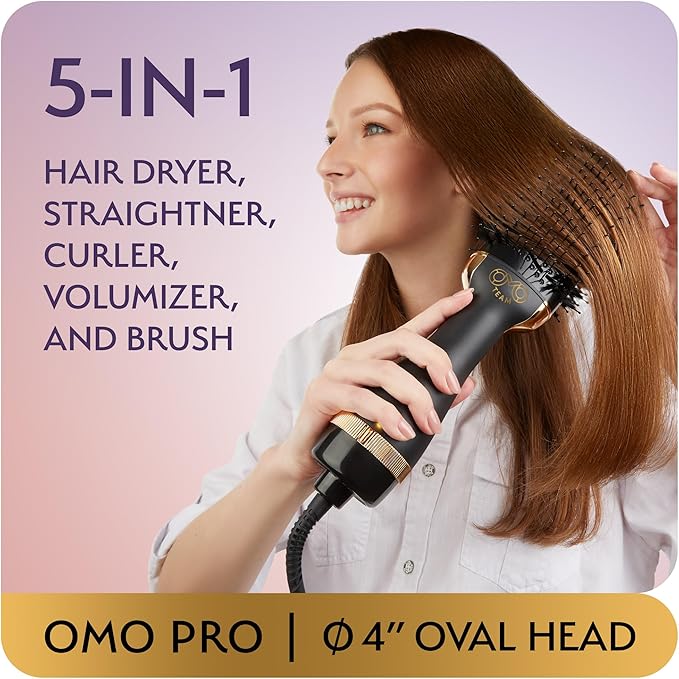 Professional Blowout Hair Dryer Brush, Black Gold Dryer and Volumizer, Hot Air Brush for Women, 75MM Oval Shape (Black Gold)