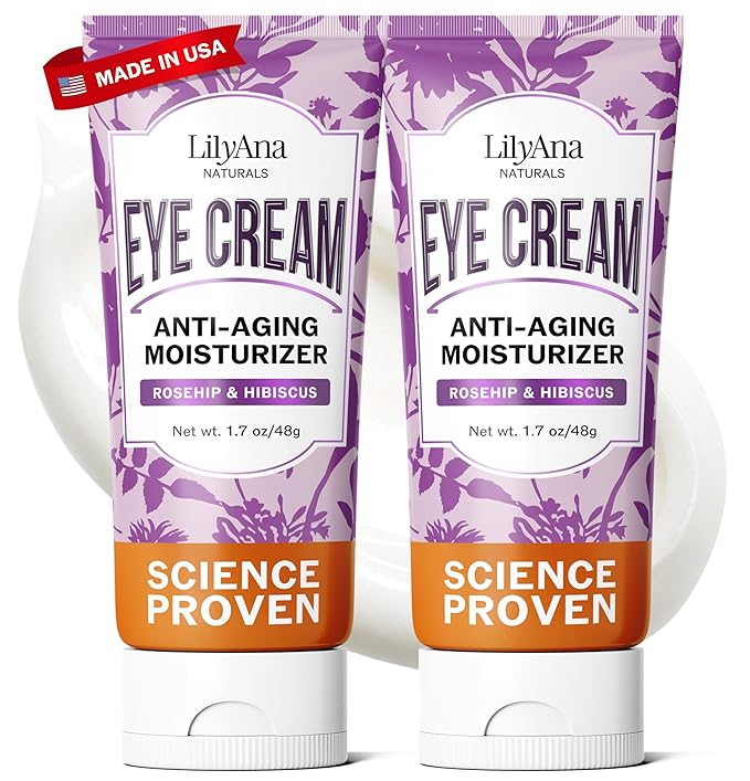 LilyAna Naturals Eye Cream for Dark Circles and Puffiness, Under Eye Cream for Wrinkles and Bags, Anti Aging helps Improve Dryness; for Sensitive Skin (1.7 Ounce, Pack of 2)