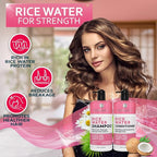 Rice Water Shampoo and Conditioner Set - Sulfate Free for Thin and Fine Hair - Fuller, Thickening Formula for Women and Men - With Strengthening Saw Palmetto - Anti Thinning, Volumizing for Thick Hair