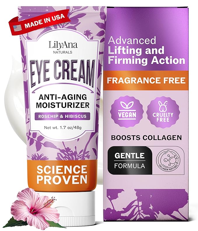 LilyAna Naturals Eye Cream for Dark Circles and Puffiness, Under Eye Cream for Wrinkles and Bags, Anti Aging - helps Improve Dryness; for Sensitive Skin - 1.7 oz - Made in USA