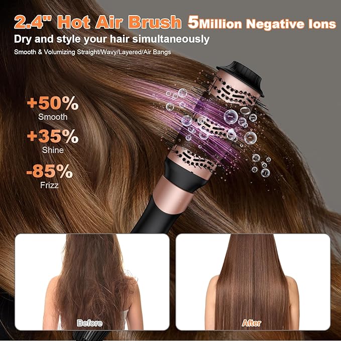 6 in 1 High-Speed Air Wrap Hair Styler,110,000 RPM Professional Hair Dryer Brush Set Fast Drying,No Heat Damage Multi-Styler,Blow Dryer Brush for Curling Straightening Volumizing Styling (Rose Gold)