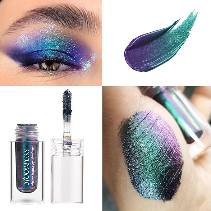 Glitter Liquid Eyeshadow, 3Colors Chameleon Liquid Metallic Eyeshadows Holographic Glitter Multichrome Eye Makeup Set, Long Lasting Wearing, Highly Pigment, Quick-Drying (#1+3+6)