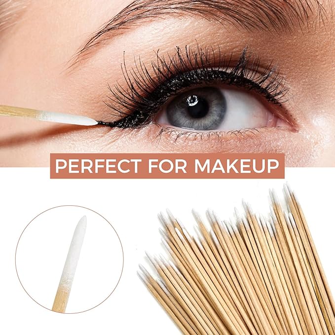 200PCS Pointed Cotton Swabs - 4 inch Microblading Precision Tip Cotton Swabs with Wooden Sticks - for Makeup, Tattoo Permanent Supplies