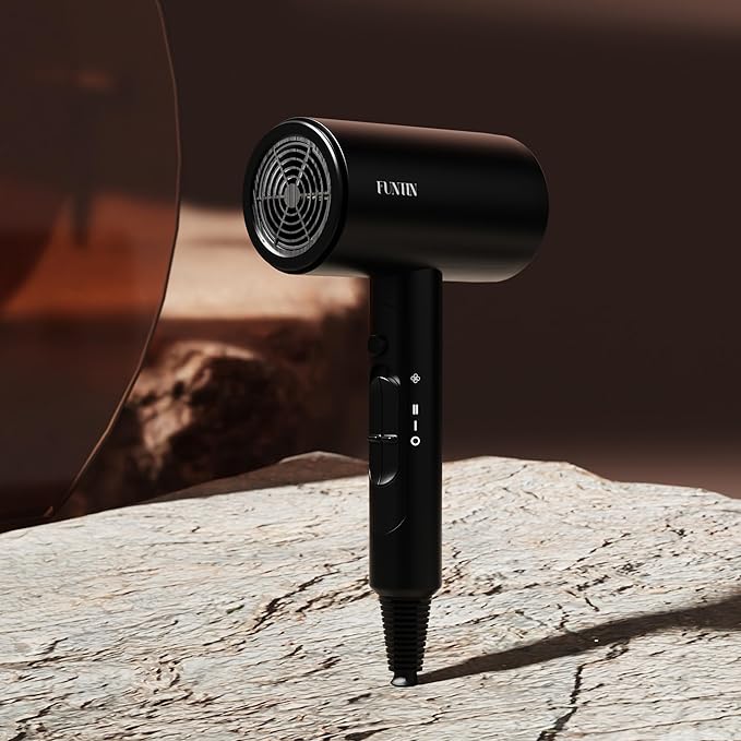 FUNTIN Hair Dryer, Blow Dryer with Diffuser Brush Comb for Women 4C Thick Curly Hair 1800w-Professional Black