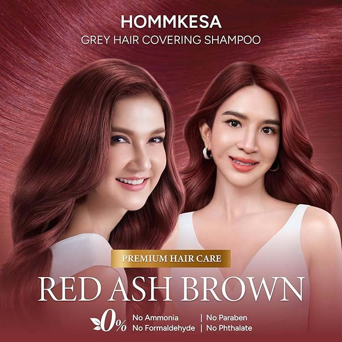 Grey Hair Covering Shampoo (6 Packet) – Premium 3-in-1 Hair Dye Shampoo For Grey Hair (Red Ash Brown)