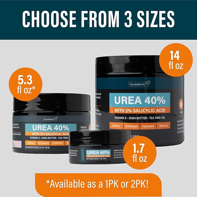 NUVADERMIS Urea Cream 40% for Feet – Maximum Strength Foot Repair Lotion with 2% Salicylic Acid, Shea Butter, Tea Tree Oil, and Vitamin E – For Dry, Cracked Heels – 5.29 oz Jar - 2 Pack