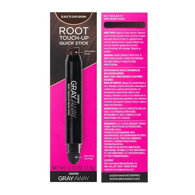 EVERPRO Gray Away Root Touchup Quick Stick, Black/Dark Brown, 0.1 Oz