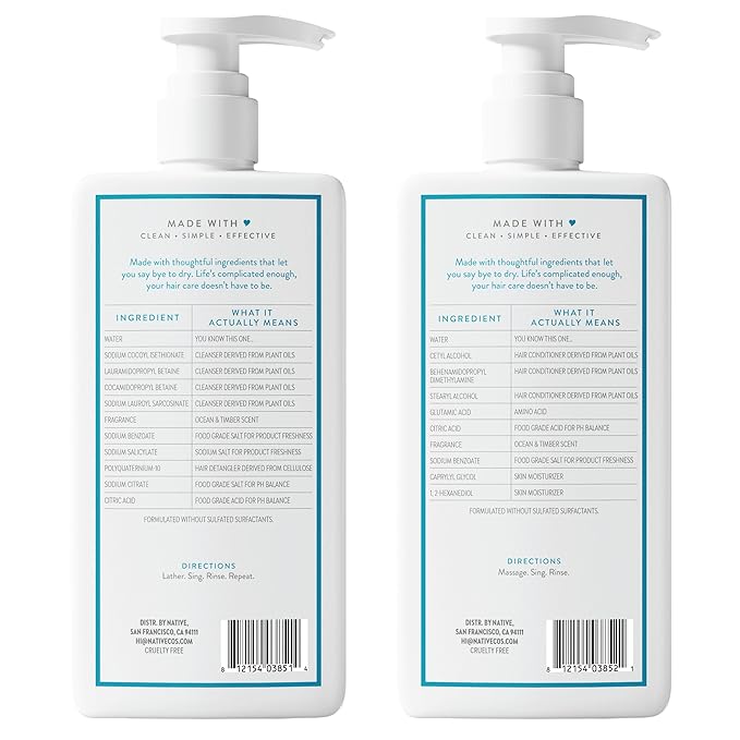 Native Ocean & Timber Shampoo and Conditioner Contain Naturally Derived Ingredients | All Hair Types, Color & Treated, Fine to Dry Damaged, Sulfate & Dye Free - 2-Pack