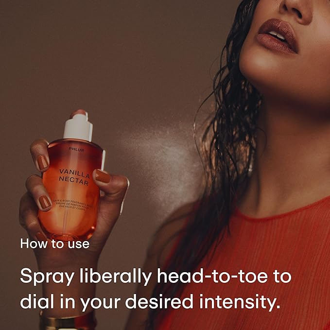 PHLUR Vanilla Nectar Body Mist - Hair & Body Fragrance Mist - Whipped Vanilla Body Spray with Papaya Nectar, Peach Blossom, Coconut Orchid, Apricot & Honeyed Amber (8 Fl Oz)