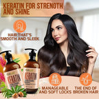 Keratin Shampoo and Conditioner Set - Sulfate and Paraben Free Treatment for Dry Hair - Anti Frizz, Collagen Enriched Formula for Curly or Damaged Hair - Safe for Men and Women with Color Treated Hair