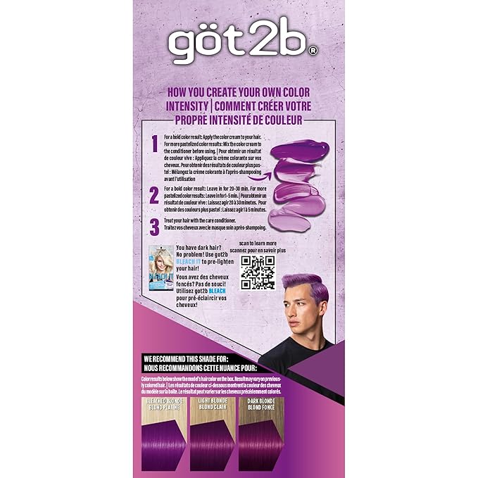 got2b Color Remix Semi-Permanent Hair Color, Purple Punch 094, Customizable Temporary Hair Dye to Create A Vibrant or Pastel Shade, Easy At-Home Application, Lasts Up to 15 Washes