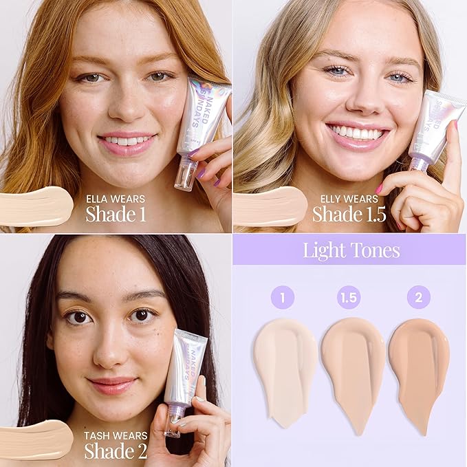 Naked Sundays BeautyScreen™ SPF 50 Peptide Foundation Tint – Tinted Sunscreen & Skincare Makeup with Zinc Oxide, Niacinamide – Lightweight Natural Coverage,1 Fair Neutral, 1.01 oz