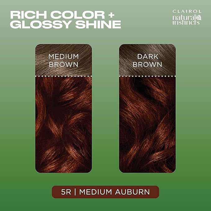 Clairol Natural Instincts Demi-Permanent Hair Dye, 5R Medium Auburn Hair Color, Pack of 3
