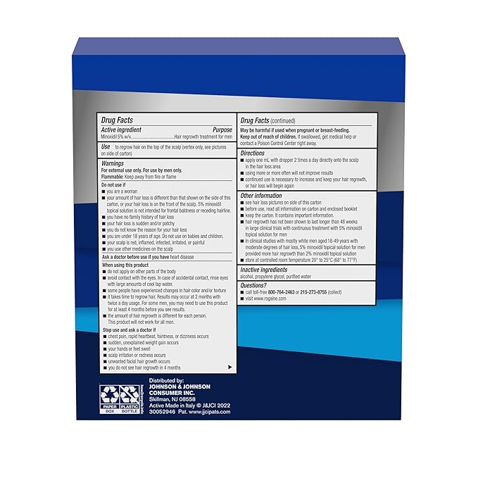 Men’s Rogaine Extra Strength 5% Minoxidil, Topical Solution for Thinning & Hair Loss, Clinically Proven FDA Approved Minoxidil for Men Treatment, Regrow Fuller Hair, 3 Month Supply, 3 Bottles