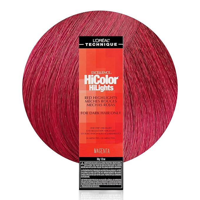 L'OREAL TECHNIQUE HiColor Red HiLights Permanent Hair Color for Dark Hair | Intense Red Highlights | No Pre-Lightening Required | Rich, No-Drip Creme | Quick Processing Time | Magenta